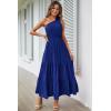 imagePRETTYGARDEN Womens Summer Floral Maxi Dress Knot One Shoulder Sleeveless Ruffle Flowy Boho Beach Wedding Guest DressesSolid Royal Blue