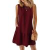 imagePRETTYGARDEN Casual Short Summer Dresses for Women 2025 Sleeveless Crewneck Cute Ruffle Loose Vacation Mini Tshirt DressWine Red