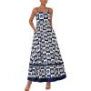 imagePRETTYGARDEN Summer Spaghetti Strap Dresses for Women Flowy Smocked Sundresses Casual Boho Sleeveless Beach Maxi Long DressNavy
