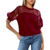 imagePRETTYGARDEN Womens 2025 Summer Crew Neck Short Sleeve Shirts Lace Going Out Sheer Mesh Crop Tops Dressy Casual BlousesWine Red