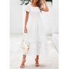 imagePRETTYGARDEN Summer Dresses for Women 2025 Eyelet Square Neck Puff Sleeve Smocked Wedding Guest Maxi Dress with PocketsBeige White