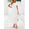 imagePRETTYGARDEN Summer Dresses for Women 2025 Eyelet Square Neck Puff Sleeve Smocked Wedding Guest Maxi Dress with PocketsBeige White