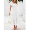 imagePRETTYGARDEN Summer Dresses for Women 2025 Eyelet Square Neck Puff Sleeve Smocked Wedding Guest Maxi Dress with PocketsBeige White