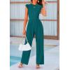 imagePRETTYGARDEN Summer Jumpsuits for Women Dressy Casual Ruffle Cap Sleeves Romper Crew Neck Rib Knit One Piece OutfitsBlue Green