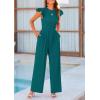 imagePRETTYGARDEN Summer Jumpsuits for Women Dressy Casual Ruffle Cap Sleeves Romper Crew Neck Rib Knit One Piece OutfitsBlue Green