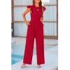 imagePRETTYGARDEN Summer Jumpsuits for Women Dressy Casual Ruffle Cap Sleeves Romper Crew Neck Rib Knit One Piece OutfitsFiery Red