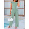 imagePRETTYGARDEN Summer Jumpsuits for Women Dressy Casual Ruffle Cap Sleeves Romper Crew Neck Rib Knit One Piece OutfitsFruit Green