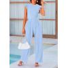 imagePRETTYGARDEN Summer Jumpsuits for Women Dressy Casual Ruffle Cap Sleeves Romper Crew Neck Rib Knit One Piece OutfitsLight Blue