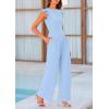 imagePRETTYGARDEN Summer Jumpsuits for Women Dressy Casual Ruffle Cap Sleeves Romper Crew Neck Rib Knit One Piece OutfitsLight Blue