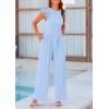 imagePRETTYGARDEN Summer Jumpsuits for Women Dressy Casual Ruffle Cap Sleeves Romper Crew Neck Rib Knit One Piece OutfitsLight Blue