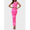 imagePRETTYGARDEN Wedding Guest Dresses for Women 2025 Summer Resort Wear Sexy Floral Bodycon Sleeveless Mesh Maxi Long DressLeaves Pink