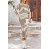 imagePRETTYGARDEN Womens 2 Piece Striped Sweater Sets Fall Long Sleeve Knit Pullover Pencil Skirts Matching Travel OutfitsApricot Stripe