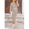 imagePRETTYGARDEN Womens 2 Piece Striped Sweater Sets Fall Long Sleeve Knit Pullover Pencil Skirts Matching Travel OutfitsApricot Stripe