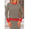 imagePRETTYGARDEN Womens 2 Piece Striped Sweater Sets Fall Long Sleeve Knit Pullover Pencil Skirts Matching Travel OutfitsBeige Black Stripe