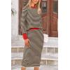imagePRETTYGARDEN Womens 2 Piece Striped Sweater Sets Fall Long Sleeve Knit Pullover Pencil Skirts Matching Travel OutfitsBeige Black Stripe