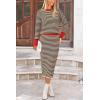 imagePRETTYGARDEN Womens 2 Piece Striped Sweater Sets Fall Long Sleeve Knit Pullover Pencil Skirts Matching Travel OutfitsBeige Black Stripe