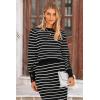 imagePRETTYGARDEN Womens 2 Piece Striped Sweater Sets Fall Long Sleeve Knit Pullover Pencil Skirts Matching Travel OutfitsBlack Stripe