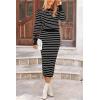 imagePRETTYGARDEN Womens 2 Piece Striped Sweater Sets Fall Long Sleeve Knit Pullover Pencil Skirts Matching Travel OutfitsBlack Stripe