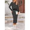 imagePRETTYGARDEN Womens 2 Piece Striped Sweater Sets Fall Long Sleeve Knit Pullover Pencil Skirts Matching Travel OutfitsBlack Stripe