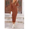 imagePRETTYGARDEN Womens 2 Piece Striped Sweater Sets Fall Long Sleeve Knit Pullover Pencil Skirts Matching Travel OutfitsBrick Red Stripe