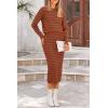 imagePRETTYGARDEN Womens 2 Piece Striped Sweater Sets Fall Long Sleeve Knit Pullover Pencil Skirts Matching Travel OutfitsBrick Red Stripe