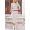 imagePRETTYGARDEN Womens 2 Piece Striped Sweater Sets Fall Long Sleeve Knit Pullover Pencil Skirts Matching Travel OutfitsLight Grey Stripe