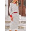 imagePRETTYGARDEN Womens 2 Piece Striped Sweater Sets Fall Long Sleeve Knit Pullover Pencil Skirts Matching Travel OutfitsLight Grey Stripe
