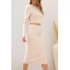 imagePRETTYGARDEN Womens 2024 Fall 2 Piece Outfits Track Suits Long Sleeve Crop Tops Bodycon Midi Skirt Slit Dress Matching SetsApricot