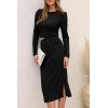 imagePRETTYGARDEN Womens 2024 Fall 2 Piece Outfits Track Suits Long Sleeve Crop Tops Bodycon Midi Skirt Slit Dress Matching SetsBlack