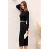 imagePRETTYGARDEN Womens 2024 Fall 2 Piece Outfits Track Suits Long Sleeve Crop Tops Bodycon Midi Skirt Slit Dress Matching SetsBlack