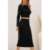 imagePRETTYGARDEN Womens 2024 Fall 2 Piece Outfits Track Suits Long Sleeve Crop Tops Bodycon Midi Skirt Slit Dress Matching SetsBlack