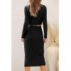 imagePRETTYGARDEN Womens 2024 Fall 2 Piece Outfits Track Suits Long Sleeve Crop Tops Bodycon Midi Skirt Slit Dress Matching SetsBlack