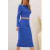 imagePRETTYGARDEN Womens 2024 Fall 2 Piece Outfits Track Suits Long Sleeve Crop Tops Bodycon Midi Skirt Slit Dress Matching SetsBlue
