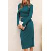 imagePRETTYGARDEN Womens 2024 Fall 2 Piece Outfits Track Suits Long Sleeve Crop Tops Bodycon Midi Skirt Slit Dress Matching SetsDark Green