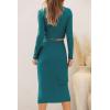 imagePRETTYGARDEN Womens 2024 Fall 2 Piece Outfits Track Suits Long Sleeve Crop Tops Bodycon Midi Skirt Slit Dress Matching SetsDark Green