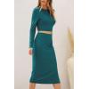 imagePRETTYGARDEN Womens 2024 Fall 2 Piece Outfits Track Suits Long Sleeve Crop Tops Bodycon Midi Skirt Slit Dress Matching SetsDark Green