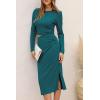 imagePRETTYGARDEN Womens 2024 Fall 2 Piece Outfits Track Suits Long Sleeve Crop Tops Bodycon Midi Skirt Slit Dress Matching SetsDark Green