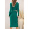 imagePRETTYGARDEN Womens 2024 Fall 2 Piece Outfits Track Suits Long Sleeve Crop Tops Bodycon Midi Skirt Slit Dress Matching SetsGreen