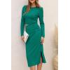imagePRETTYGARDEN Womens 2024 Fall 2 Piece Outfits Track Suits Long Sleeve Crop Tops Bodycon Midi Skirt Slit Dress Matching SetsGreen