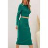 imagePRETTYGARDEN Womens 2024 Fall 2 Piece Outfits Track Suits Long Sleeve Crop Tops Bodycon Midi Skirt Slit Dress Matching SetsGreen