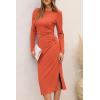 imagePRETTYGARDEN Womens 2024 Fall 2 Piece Outfits Track Suits Long Sleeve Crop Tops Bodycon Midi Skirt Slit Dress Matching SetsOrange