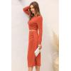 imagePRETTYGARDEN Womens 2024 Fall 2 Piece Outfits Track Suits Long Sleeve Crop Tops Bodycon Midi Skirt Slit Dress Matching SetsOrange