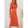 imagePRETTYGARDEN Womens 2024 Fall 2 Piece Outfits Track Suits Long Sleeve Crop Tops Bodycon Midi Skirt Slit Dress Matching SetsOrange