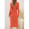 imagePRETTYGARDEN Womens 2024 Fall 2 Piece Outfits Track Suits Long Sleeve Crop Tops Bodycon Midi Skirt Slit Dress Matching SetsOrange