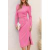 imagePRETTYGARDEN Womens 2024 Fall 2 Piece Outfits Track Suits Long Sleeve Crop Tops Bodycon Midi Skirt Slit Dress Matching SetsPink