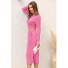 imagePRETTYGARDEN Womens 2024 Fall 2 Piece Outfits Track Suits Long Sleeve Crop Tops Bodycon Midi Skirt Slit Dress Matching SetsPink