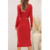 imagePRETTYGARDEN Womens 2024 Fall 2 Piece Outfits Track Suits Long Sleeve Crop Tops Bodycon Midi Skirt Slit Dress Matching SetsRed