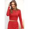 imagePRETTYGARDEN Womens 2024 Fall 2 Piece Outfits Track Suits Long Sleeve Crop Tops Bodycon Midi Skirt Slit Dress Matching SetsRed