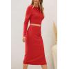 imagePRETTYGARDEN Womens 2024 Fall 2 Piece Outfits Track Suits Long Sleeve Crop Tops Bodycon Midi Skirt Slit Dress Matching SetsRed