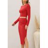 imagePRETTYGARDEN Womens 2024 Fall 2 Piece Outfits Track Suits Long Sleeve Crop Tops Bodycon Midi Skirt Slit Dress Matching SetsRed
